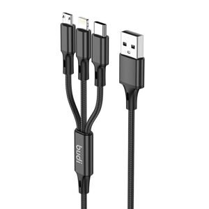 Budi 3v1 USB na USB-C / Lightning / Micro USB kabel 1 m (černý)