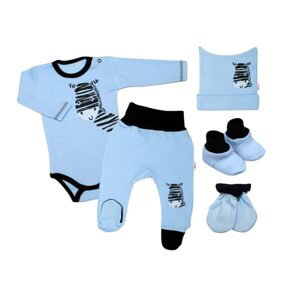 Baby Nellys 5-ti dílná soupravička do porodnice Zebra - modrá, vel. 62 - 68 (3-6m)
