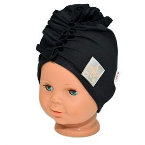 Baby Nellys Jarní/podzimní bavlněná čepice - turban, černá, 68/74