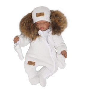 Z&Z Z&Z Zimní kombinéza s kapucí a kožešinou + rukavičky, bílá, vel. 62 - 62 (2-3m)