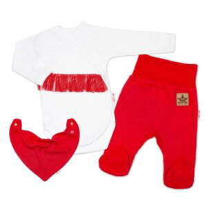 Baby Nellys 3-dílná sada Body dl. rukáv s tutu, šátek, polodupačky, červená, bílá - 62 (2-3m)