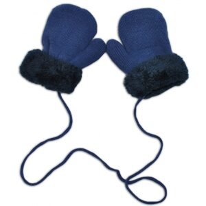 YO ! Zimní kojenecké rukavičky s kožíškem - se šňůrkou YO-jeans/granátový kožíšek, vel.110 - 110 (4-5r)