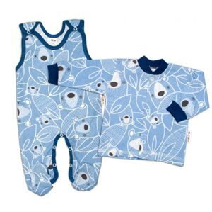 Baby Nellys 2-dílná sada, bavlněné dupačky s košilkou Medvídek, modrá, vel. 68 - 50 (0-1m)