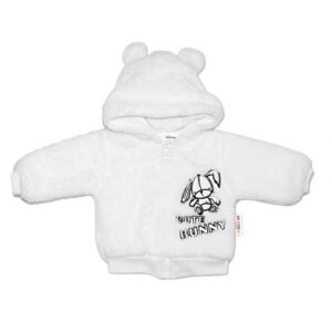 Baby Nellys Zimní kabátek chlupáčková bundička s kapucí Cute Bunny Baby Nellys - bílá, vel. 74