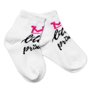 Baby Nellys Bavlněné ponožky Little princess - bílé, vel. 104/116 - 122-128 (6-8r)