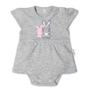 Baby Nellys Bavlněné kojenecké sukničkobody, kr. rukáv, Cute Bunny - šedé, vel. 86 - 86 (12-18m)