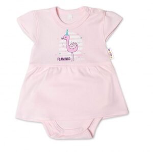 Baby Nellys Bavlněné kojenecké sukničkobody, kr. rukáv, Flamingo - sv. růžové - 74 (6-9m)
