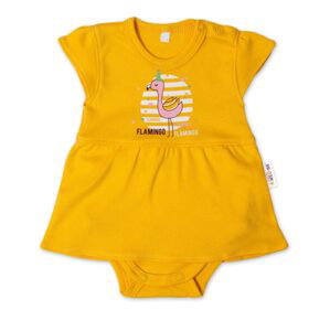 Baby Nellys Bavlněné kojenecké sukničkobody, kr. rukáv, Flamingo - hořčicové, vel. 68 - 86 (12-18m)
