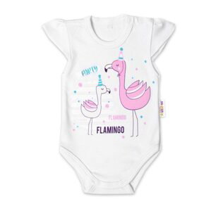 Baby Nellys Bavlněné kojenecké body, kr. rukáv, Flamingo - bílé - 80 (9-12m)