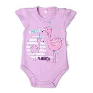 Baby Nellys Bavlněné kojenecké body, kr. rukáv, Flamingo - lila, vel. 86 - 80 (9-12m)