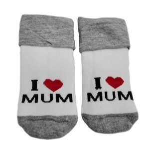 I love Kojenecké froté bavlněné ponožky I Love Mum, bílo/šedé 80/86 - 80-86 (12-18m)