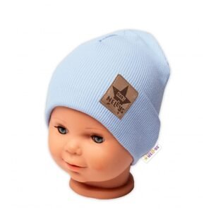 Baby Nellys Žebrovaná dvouvrstvá čepice s lemem - sv. modrá, Baby Nellys