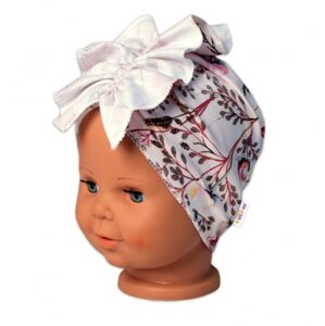 BABY NELLYS Dětská čelenka Turban Motýlci, růžová - 80-92 (12-24m)