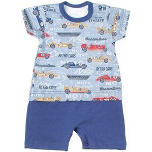 MBaby Bavlněné body s nohavičkami Retro Cars - jeans - 68 (3-6m)