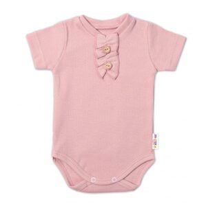 Baby Nellys Kojenecké žebrované body s knoflíčky kr. rukáv, Girl - pudrové - 80 (9-12m)