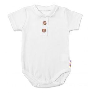 Baby Nellys Kojenecké žebrované body s knoflíčky kr. rukáv, Boy - bílé, vel. 74 - 86 (12-18m)