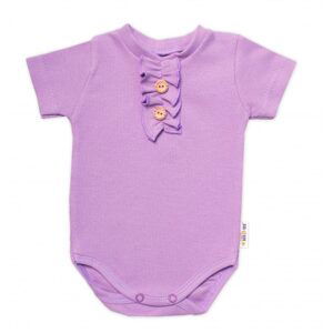 Baby Nellys Kojenecké žebrované body s knoflíčky kr. rukáv, Girl - lila - 80 (9-12m)