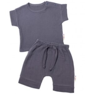 Baby Nellys 2-dílná mušelínová soupravička, tričko + kraťasky BOY, granát, vel. 62 - 62 (2-3m)