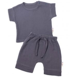 Baby Nellys 2-dílná mušelínová soupravička, tričko + kraťasky BOY, granát, vel. 62 - 68 (3-6m)