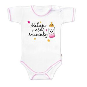 Baby Nellys Body krátký rukáv s vtipným textem Baby Nellys, Miluju noční svačinky, holka - 74 (6-9m)