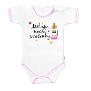 Baby Nellys Body krátký rukáv s vtipným textem Baby Nellys, Miluju noční svačinky, holka - 62 (2-3m)