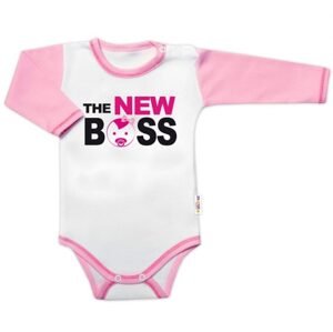 Baby Nellys Body dlouhý rukáv s vtipným textem Baby Nellys, The New Boss, holka - 80 (9-12m)