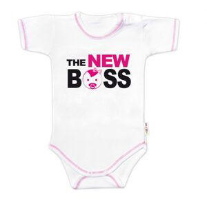 Baby Nellys Body krátký rukáv s vtipným textem Baby Nellys, The New Boss, holka - 68 (3-6m)