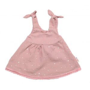 Baby Nellys Letní lehoučké mušelínové šaty Summer Stars - pudrové - 80-86 (12-18m)