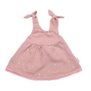 Baby Nellys Letní lehoučké mušelínové šaty Summer Stars - pudrové - 92-98 (18-36m)