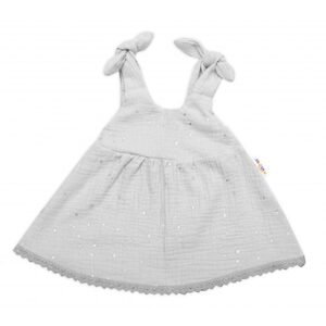 Baby Nellys Letní lehoučké mušelínové šaty Summer Stars - šedé, vel. 92/98