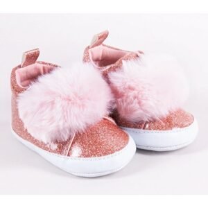 YO ! Kojenecké boty/capáčky lakýrky Girl s kožešinou YO ! - růžový brokát