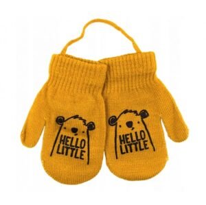 YO ! Zimní chlapecké rukavičky se šňůrkou Hello Little - hořčicové, veľ. 98/104 - 110 (4-5r)
