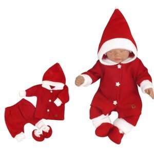 Z&Z Z&Z 3-dílná pletená souprava, kabátek, kalhoty a botičky Baby Santa, červená, vel. 74 - 80 (9-12m)