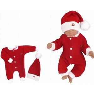Z&Z Z&Z 2-dílná sada Pletený overálek + čepička Baby Santa, červený - 86 (12-18m)