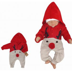 Z&Z Z&Z Dětský pletený Vánoční overálek s kapucí a knoflíčky Baby Sob, červený