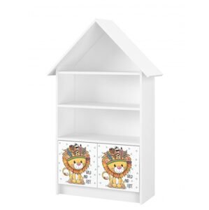 BabyBoo Dřevěná knihovna/skříň na hračky Domeček, Lev - bílá