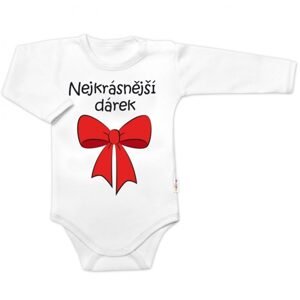 Baby Nellys Body dlouhý rukáv s vtipným textem Baby Nellys, Nejkrásnější dárek, bílé - 86 (12-18m)