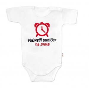 Baby Nellys Body krátký rukáv Najlepší budíček na svete, Baby Nellys, bílé - 68 (3-6m)