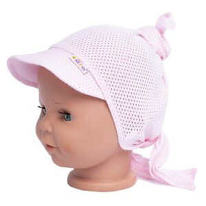 Baby Nellys Dětský síťkovaný šátek s kšiltem na zavazování Uzlík Baby Nellys, růžový - 68-86 (6-18m)