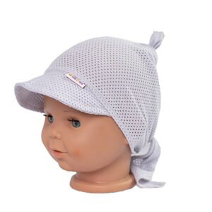 Baby Nellys Dětský síťkovaný šátek s kšiltem na zavazování Uzlík Baby Nellys, šedý, vel. 92/104 - 68-86 (6-18m)