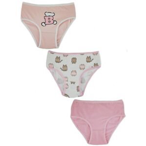 Baby Nellys Dívčí bavlněné kalhotky, Cat - 3ks v balení, růžovo/bílé - 110-116 (4-6r)