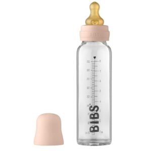 BIBS Skleněná antikoliková lahvička BIBS - 225 ml s kaučukovou savičkou vel. S, pudrově růžová