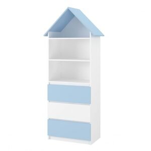 NELLYS Dřevěná knihovna/skříň na hračky Nellys Domeček A3, bílá/modrá