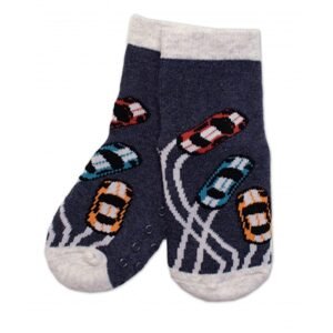 NVT Dětské froté ponožky s ABS Auta - šedo/modré, vel. 31/34 - 31-34