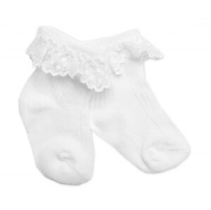 Baby Nellys Bavlněné ponožky s krajkovým volánkem Baby Nellys, bílé
