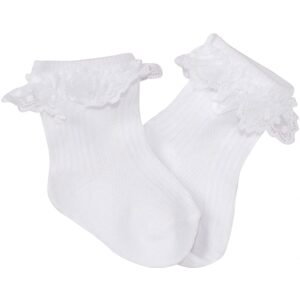 Baby Nellys Bavlněné ponožky s krajkovým volánkem Baby Nellys, bílé - 68-80 (6-12m)