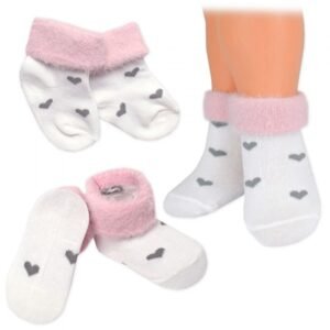 BN Bavlněné dětské ponožky s chlupáčkovým lemem, Srdíčka - bílé, vel. 68/80, 1 pár - 68-80 (6-12m)