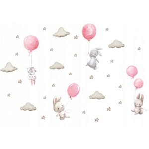 TULIMI Nálepky, dekorace na zeď Tulimi - Zajíc s balónky XXL, růžová
