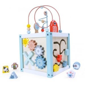 ECO TOYS Edukační dřevěná kostka s labyrintem 5v1 Eco toys, modrá