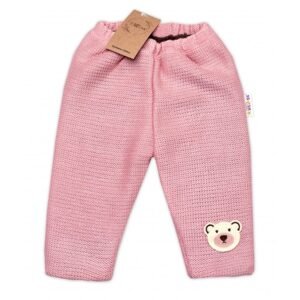 Baby Nellys Oteplené pletené kalhoty Teddy Bear, Baby Nellys, dvouvrstvé, růžové - 80-86 (12-18m)